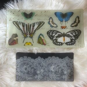 Butterfly and Lace Decorative Glass Tray Set